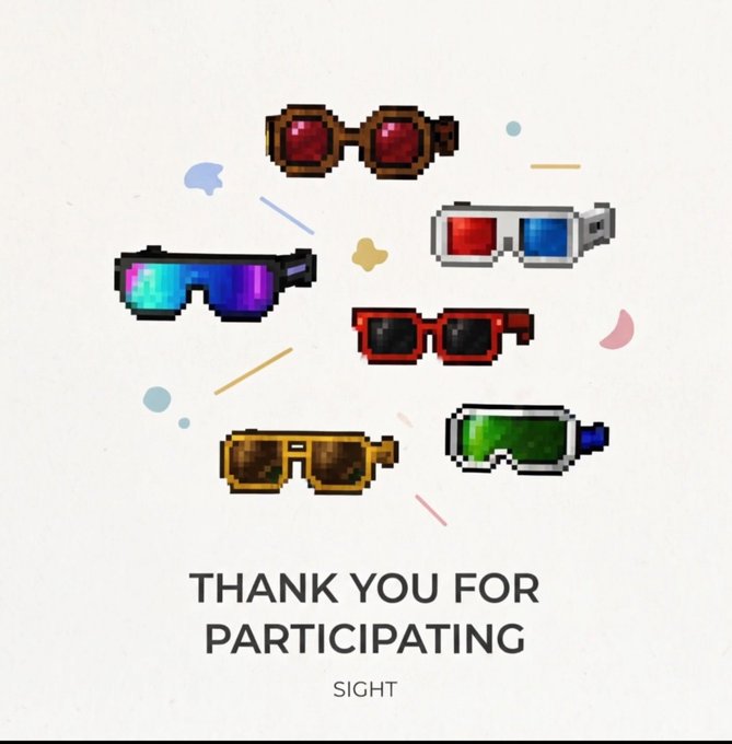 A graphic displaying six pixelated, colorful glasses with the text 'THANK YOU FOR PARTICIPATING' and 'SIGHT' below them.