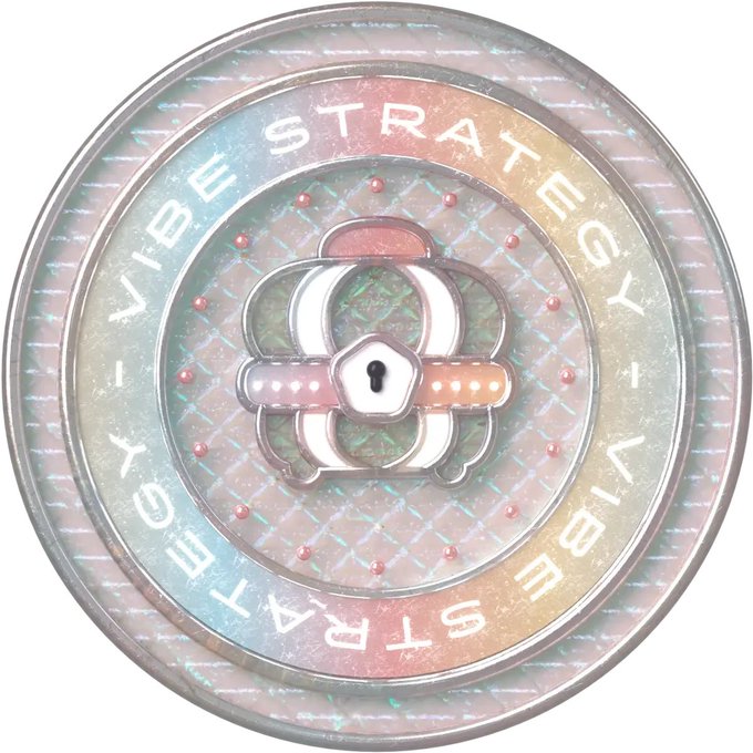 The image features a circular logo with a keyhole, surrounded by a border that displays the words "Vibestr" and "Strategy". The logo is set against a white background, which makes the colors of the design stand out. The text on the image reads "Not gonna lie eth dips make me start buying again. Just got to diamond badge for $vibestr @goodvibesclub 6.9m lol $vibestr Now just at a market cap of 1.2m The team are true builders feels like a no brainer".