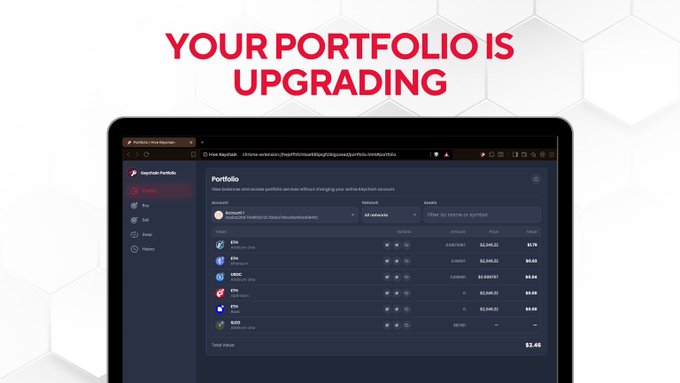 A promotional image featuring a laptop displaying the Raydium Portfolio interface with the bold red text 'YOUR PORTFOLIO IS UPGRADING' at the top.