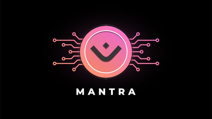 A logo featuring a pink gradient circle with a downward chevron inside, flanked by pink circuit-like lines, with the text 'MANTRA' displayed below on a black background.