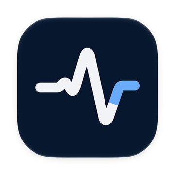 The image shows the new Pulse app logo—a dark navy rounded square icon featuring a stylized waveform or heartbeat line in white and light blue, resembling an EKG or stock ticker pulse pattern. This visually represents the Pulse ticker app referenced in the post, reflecting its streamlined, modern redesign created with Mac's Icon Composer.