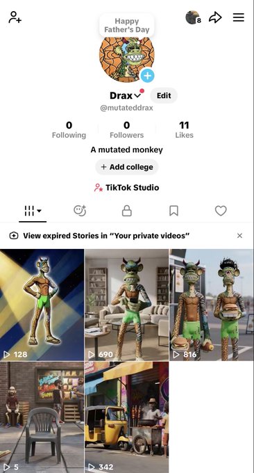 The image shows a smartphone screen displaying a social media app where multiple posts are shown, including photos and videos of a mannequin character with green clothes standing next to chairs and an umbrella near a brick building. The primary focus of this particular post seems to be content related to the account "@Swamprecord". A caption reading "Gn World Follow Drax & Froglings On TikTok! Time to go content crazy!" is also present, suggesting that some form of content creation or sharing has been taking place on this app.