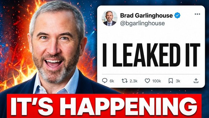 A YouTube thumbnail featuring Brad Garlinghouse with a tweet stating 'I LEAKED IT' and a red banner reading 'IT'S HAPPENING'.
