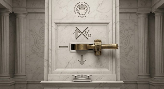 3D illustration of a safe deposit box built into a marble wall, featuring a brass handle, lock, and a downward arrow indicating an opening mechanism.