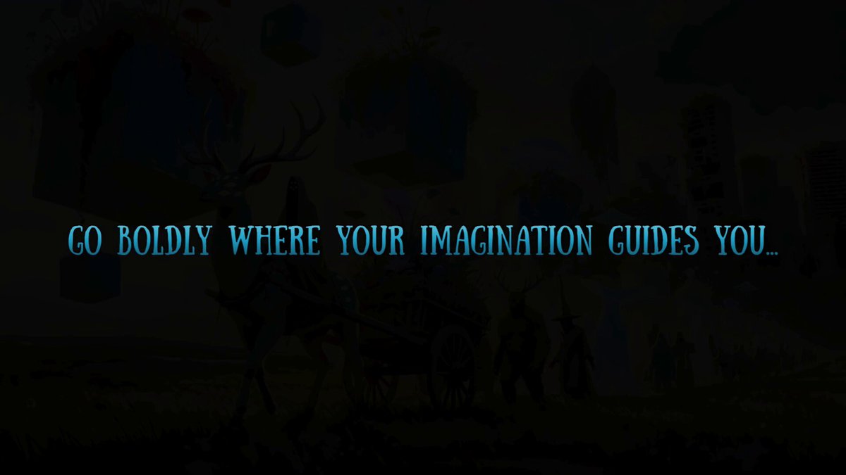 The image features a banner with blue text that reads "Go Boldly where your imagination guides you." The background of the image is black, which contrasts with the white text. There are also some other elements present in the image such as a person standing near a horse and another person walking away from it.