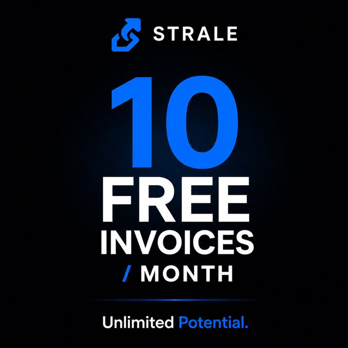 The image features a black background with white text that reads "10 free invoices/month" followed by an arrow pointing towards the right side of the image, indicating the direction of the offer. The text also includes the words " Unlimited Potential".