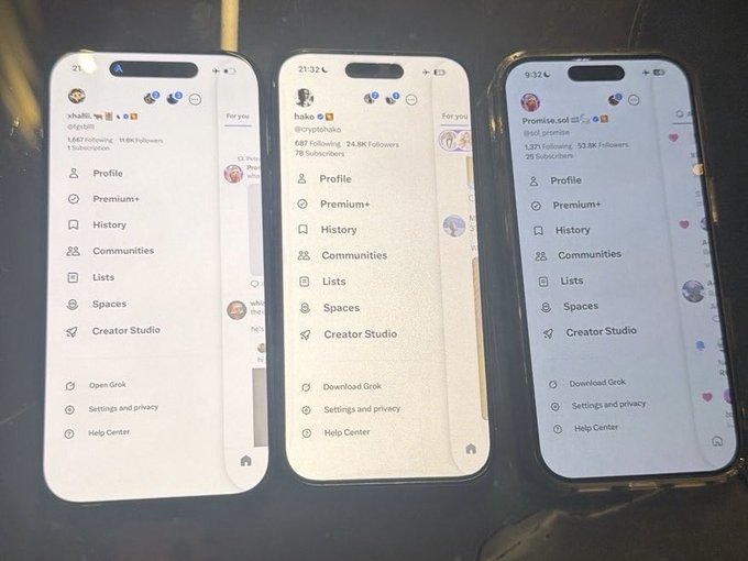 Three smartphones display the X (formerly Twitter) profile menus of crypto industry figures — likely Vitalik Buterin (@VitalikButerin), Changpeng Zhao (@cz_binance), and Justin Sun (@justinsuntron) — showing their follower counts (over 1.6M, 24.8K, and 53.8K respectively), supporting the "big 3" caption by highlighting three of the most influential figures in the crypto space.