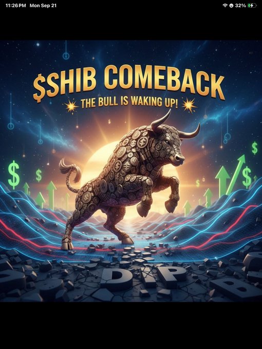 Digital art featuring a mechanical bull with Bitcoin symbols charging forward over rising graphs, with text reading '$SHIB COMEBACK - THE BULL IS WAKING UP!' promoting a Shiba Inu cryptocurrency rally.