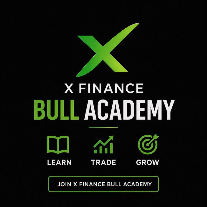 The image is a promotional graphic for "X Finance Bull Academy," featuring a large green "X" logo with the tagline "LEARN, TRADE, GROW" (represented by book, chart, and target icons) and a call-to-action button reading "Join X Finance Bull Academy." It relates to the post by promoting an educational platform that aims to help investors independently understand key crypto fundamentals like wallets, security, and DeFi—aligning with the message that knowledge is the true edge in investing in XRP and crypto.