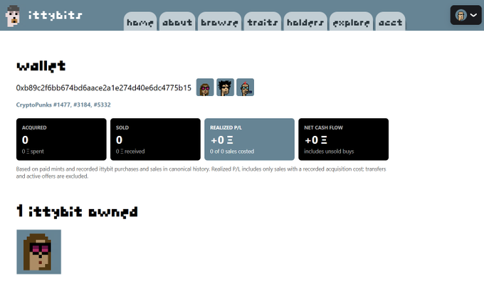 ittybits.com's website displays a blue header with white text, featuring a "Wallet" section and a "About Us" section.