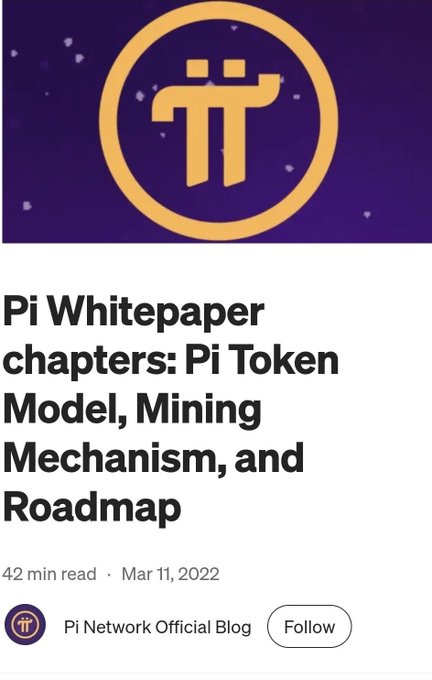 A blog header from "Pi Network Official Blog" titled "Pi Whitepaper chapters: Pi Token Model, Mining Mechanism, and Roadmap," dated March 11, 2022, featuring the Pi Network logo. The image relates to the post's discussion of Pi's whitepaper, which notably omits token burning in favor of real value creation.