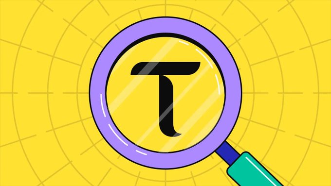 A magnifying glass zooms in on a bold black "T" set against a yellow and purple circular emblem, symbolizing an investigative deep dive. The "T" represents $TAO, the ticker for Bittensor, the crypto project being explored in the post.