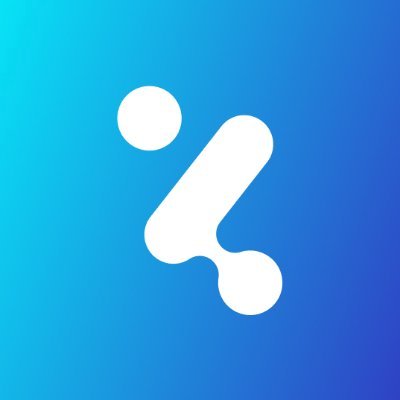 A minimalist app icon featuring a white stylized 'K' or human figure logo on a blue gradient background.