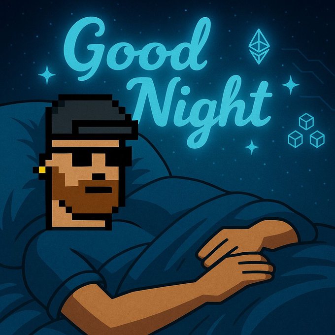 The image features a cartoon depiction of a man wearing sunglasses, lying down with his arms wrapped around him while he's sleeping. The caption below the image reads "Good night CT Let' s make it count! @useTria Locked in @NomismaNetwork". This suggests that the post is promoting an event or cause related to sleep and relaxation, possibly encouraging people to take a break from their busy lives and prioritize rest.

The image also includes various stars scattered throughout the background, which adds to the overall dreamy atmosphere of the scene. The combination of the cartoon character, the nighttime setting, and the stars creates an interesting visual that captures the essence of a good night's sleep or a relaxing moment in bed.