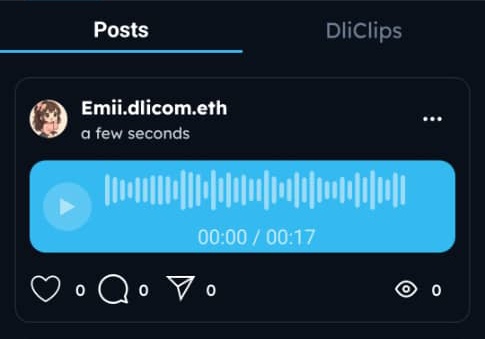 The image features a phone screen with a recorded audio file, likely a song or podcast, displayed on a list. The time shown on the screen is 00:00/17 or 00:01 minutes after 12 o'clock (noon). The surrounding text in the image provides additional information about the post's content and context.