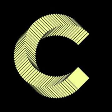 A stylized green/olive letter 'C' logo with a striped layered pattern on a black background.