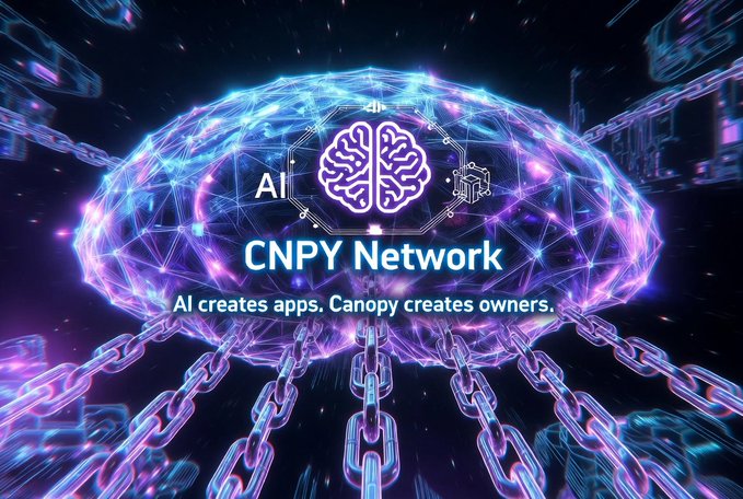 The image features an advertisement for the @CNPYNetwork project, which is a native AI infrastructure that allows users to create apps using the cloud-native approach. The project enables users to co-build with AI and launch their own appchain in just minutes. The image also includes text that reads "The @CNPYNetwork project, is extremely promising. This is a native AI infrastructure that allows anyone to co-build with AI and launch a sovereign appchain (private blockchain) in just minutes."
