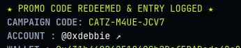 Text with a blurry, static effect reading 'PROMO CODE REDEMED (VERIFY LOGGED)', 'CMPAGN CODE OTZ-RME-JOY', 'ACCOUNT 18XASUAL', and 'QUALTY OF ATA ACKAREN DERCT L41' on a dark background.
