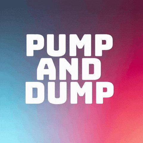 The image features a large, colorful background with the words "Pump And Dump" written in white letters against a gradient of pink, purple, blue, and green colors. The text appears to be floating or hovering above the image, creating an interesting visual effect. The overall design suggests that this could be a promotional post for a pump and dump scheme, possibly related to real estate or business ventures.