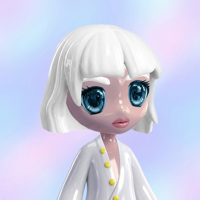 The image features a 3D rendering of a white cartoon girl with blue eyes wearing a white dress, standing against a light purple background. The girl appears to be smiling at the camera, giving off an air of happiness and positivity. The caption below the image reads "Aqualumi Giveaway - 3431 supply - FREE mint - 10 GTD To join: Follow @aqualumi_eth, @Mattymatrix_ & me - like & retweet - comment evm wallets 24hrs". This post seems to be promoting a giveaway for a free mint-themed wallet.