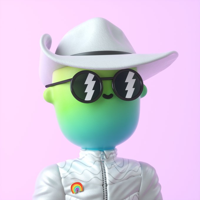 The image features a cartoon character wearing sunglasses, a white cowboy hat, and a jacket with a rainbow-colored patch. The character appears to be smiling for the camera. The caption below the image reads "Picked this up off the floor. @goodvibesclub at this price is basically free... I'm back". This suggests that someone has posted an image of the cartoon character, possibly as part of a social media post or online event, and tagged it with a relevant hashtag to promote a cause or share their appreciation for the character.