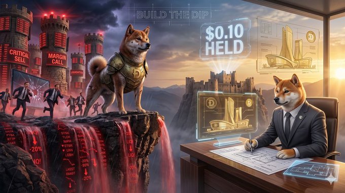ursa, a Shiba Inu dog with a golden coat and white paws, stands on a cliff overlooking a cityscape of red brick buildings under a clear blue sky.