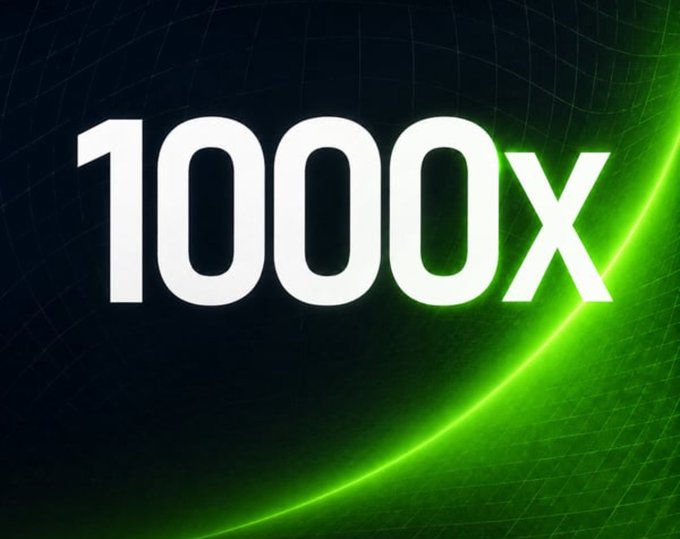 Bold "1000x" text in white against a black background with a glowing green curve, symbolizing the ambitious 1000x growth target of the poster's $SOL to 5000 SOL trading challenge.