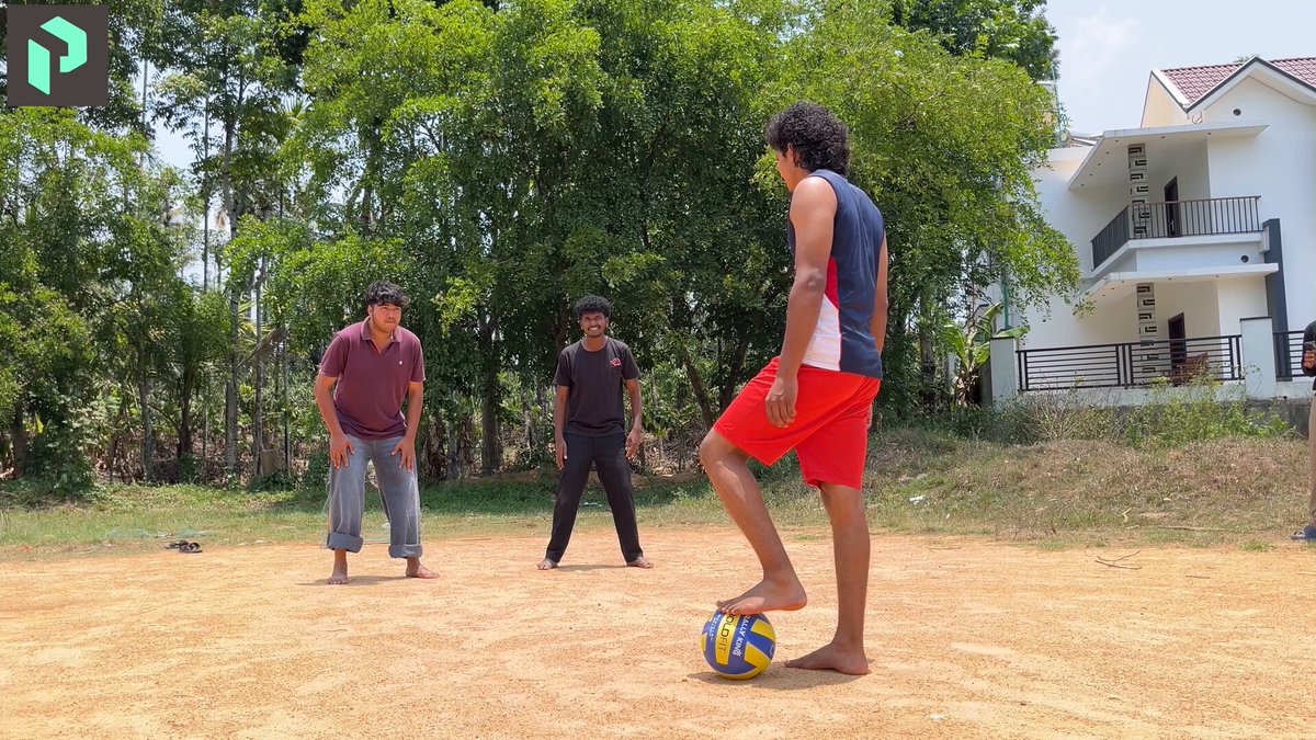The image shows a group of three men playing soccer, with one man standing on top of a soccer ball while the other two are watching him play. The background features trees and houses, suggesting that they might be playing in an outdoor area near residential or urban settings. The post also mentions "@pots_market" and "@Polymarket Liquidity", which could potentially be related to the soccer game or some other event happening around it.