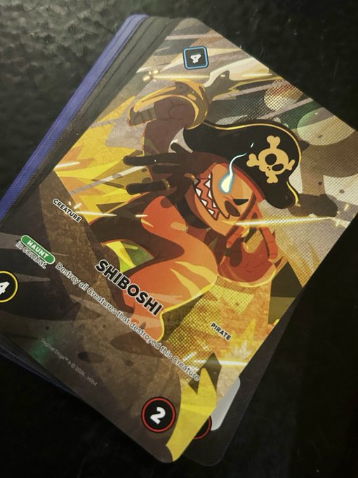 Trading card of Shiboshi from the BONE SHIBOSHIS NFT collection by Shytoshi Kusama, featuring a pirate character.