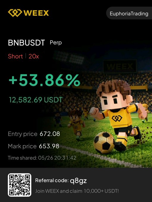 The image features an advertisement for Bitcoin trading. The advertisement shows a sports player holding a soccer ball while surrounded by other players, representing different countries or teams. There are also descriptions of real-time updates, time shares, and trade data related to Bitcoin. In one part of the text, it reads "BNB update", and in another section, it states that the trade is currently at a $12.5K profit. The text mentions something about trading positions being trimmed due to the position being at its limit, suggesting that traders should be cautious when making further trades based on this information.