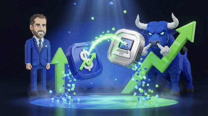 A pixel-art scene depicts a bearded suited man on the left and a horned bull on the right, separated by a $STONKEX token and computer, with green upward arrows rising from both sides—symbolizing the "Base trenches revamped" launch and bullish momentum for the $STONKEX token highlighted in the caption.