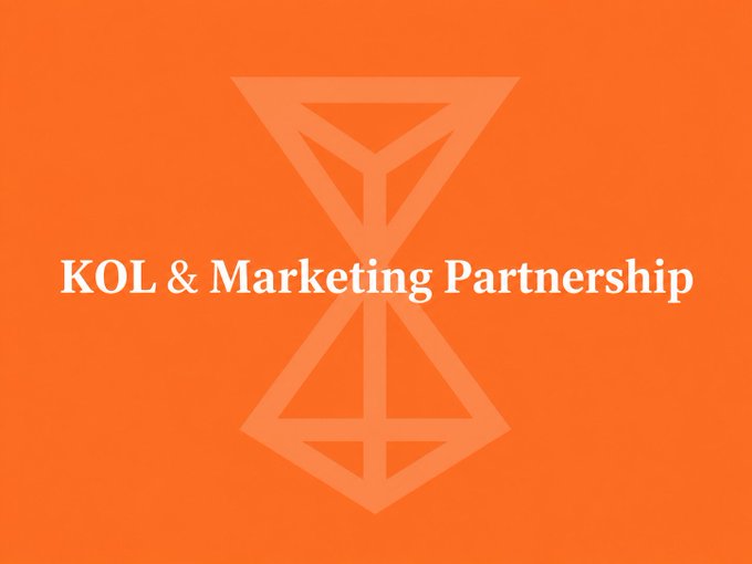 Orange background with a geometric hourglass logo and the text 'KOL & Marketing Partnership'.