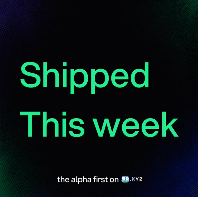 A dark graphic displays the text 'Shipped This week' in bright green letters, with 'the alpha first on' and a '.XYZ' logo below.