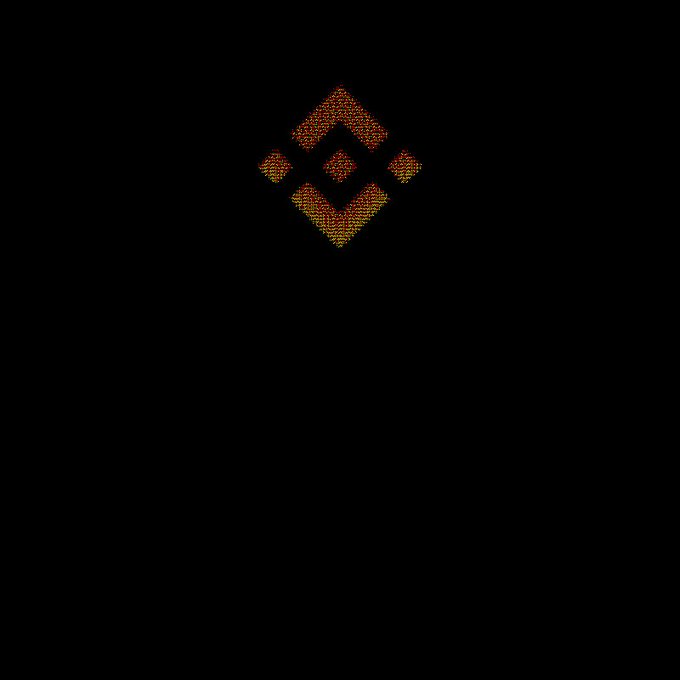 The Binance logo is displayed in a gradient of yellow and red dotted patterns against a black background.