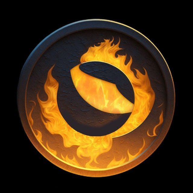 A fiery, glowing emblem featuring a stylized "S"-shaped coin engulfed in orange and yellow flames against a dark, textured background, visually reinforcing the post's call for Binance to burn 3 trillion $LUNC tokens.