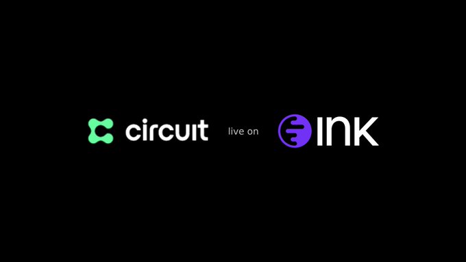 A logo screen on a black background displaying 'circut' in green next to 'live on INK' with a purple stylized icon.