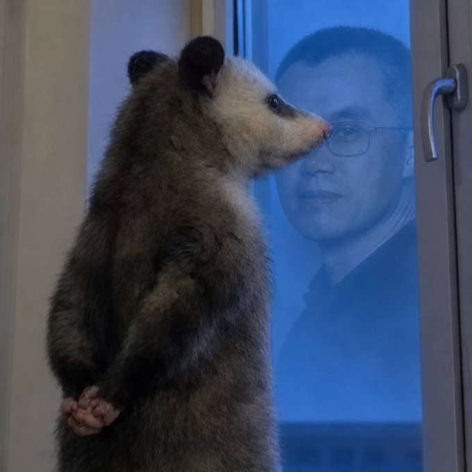The image features a man standing by an open window with his reflection visible in the glass. The man appears to be wearing glasses and looking at the bear outside, which seems to be staring back at him. The scene suggests that they are both observing each other through the window, creating an interesting juxtaposition between humans and animals.