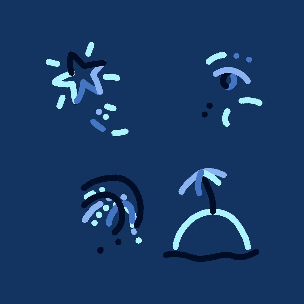 The image features a blue background with various elements, including stars, rainbows, and islands. The stars are scattered throughout the scene, while the rainbows appear as lines of color running across the image. There's also an island depicted within the scene. The text "What a fun experience creating this GLiFS Had to settle for this Midnight Breeze theme for my first one" is written in the corner, and it seems that someone has posted about their creative process or project on social media.