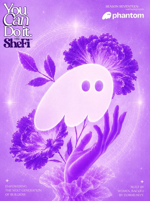 A purple promotional poster for 'You Can Do It with Shelf' Season Seventeen, partnered with Phantom, featuring floral graphics and the tagline 'Empowering the next generation of builders.'