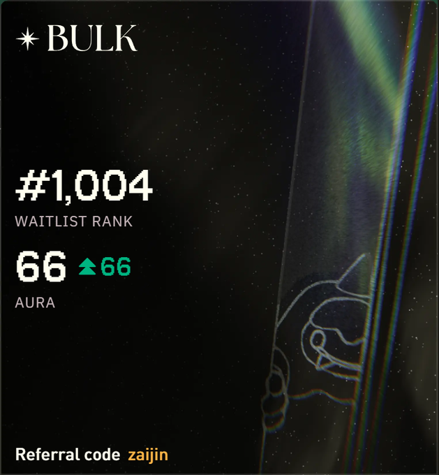 The image shows a billboard advertisement with information about the "Bulk" product and its statistics. The first week opening score for this product is 1000U, indicating that it has been recently released and is still in the process of receiving deposits. It also states that the return rate is approximately 66%, meaning the product is deposite-capable at the moment.
The post suggests a promotional deal or offer: "Referral code zaqin." The advertisement implies that if someone refers their friends to this website, they can get a 100% cashback on their deposit, and any deposits made before the first week would be deposited automatically into their account after the first week.