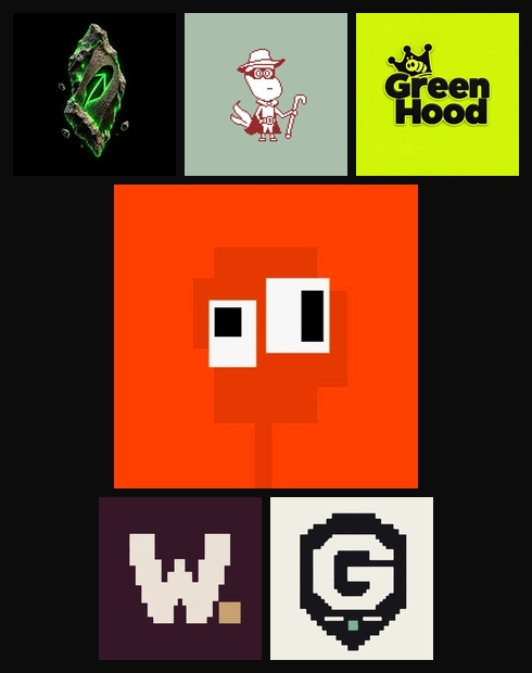 A grid of six NFT collection logos including a glowing green "Rhood Stone," a pixelated bull "Bullseye Brokers," "Green Hood" with a crown icon, a red pixelated character, a "W" design, and a "G" emblem, corresponding to the September 13 NFT mint announcements listed in the post.