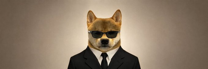 The image features a brown dog wearing sunglasses, standing against a gray background with its head tilted slightly to the left. The dog appears to be dressed as a man in a suit, complete with a tie. A banner reading "SPY" is displayed above the dog's head, suggesting that it might be related to an investigation or a secret mission.