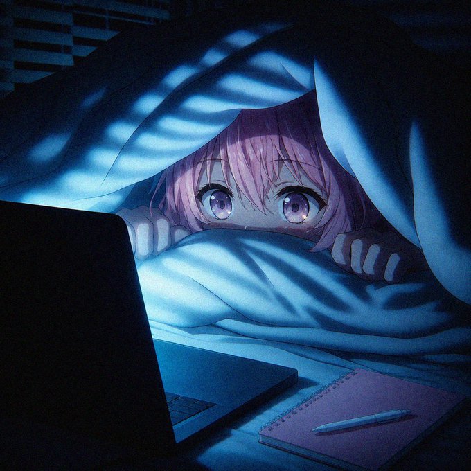 This image depicts an anime character peeking out from under blankets with a laptop and notebook, relating to the announcement of a mint launch on OpenSea for the "MOM" collection.