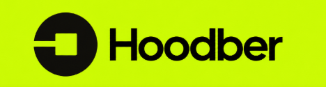 A blurry logo on a bright yellow-green background shows a black circular emblem next to the word 'Hoodber' in a stylized black font.