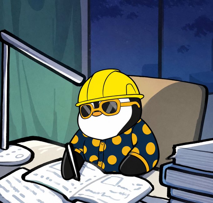 iced tea with a yellow umbrella, wearing a hard hat and sunglasses, sits at a desk surrounded by books and papers.