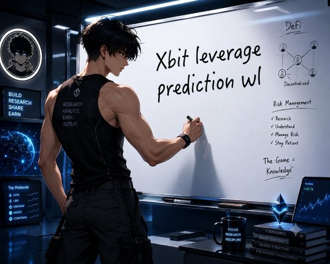 The image features a young man with black hair wearing a black tank top standing next to a whiteboard, holding a marker and writing on it. He appears to be making a prediction about the cryptocurrency market as he writes down his thoughts. The surrounding environment includes various objects like books, cups, TVs, and computer monitors, suggesting that this is an office or workspace setting related to financial analysis or trading. The main focus of the image is the man's interaction with the whiteboard, which seems to be an essential part of his work or analysis process in predicting the value of cryptocurrency markets.