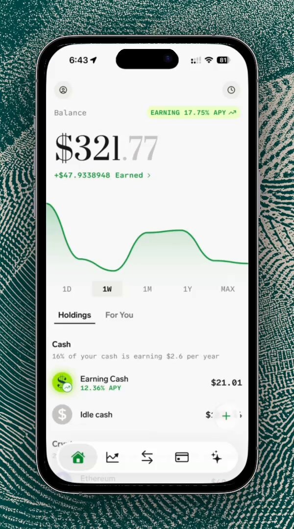 The image shows a cell phone displaying information about earning money through cryptocurrency trading. The phone's screen displays a graph with a green line representing the amount of money earned, which is $3217.