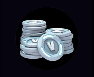 A digital icon depicting a stack of silver coins with a V symbol (V-bucks) against a black circular background.