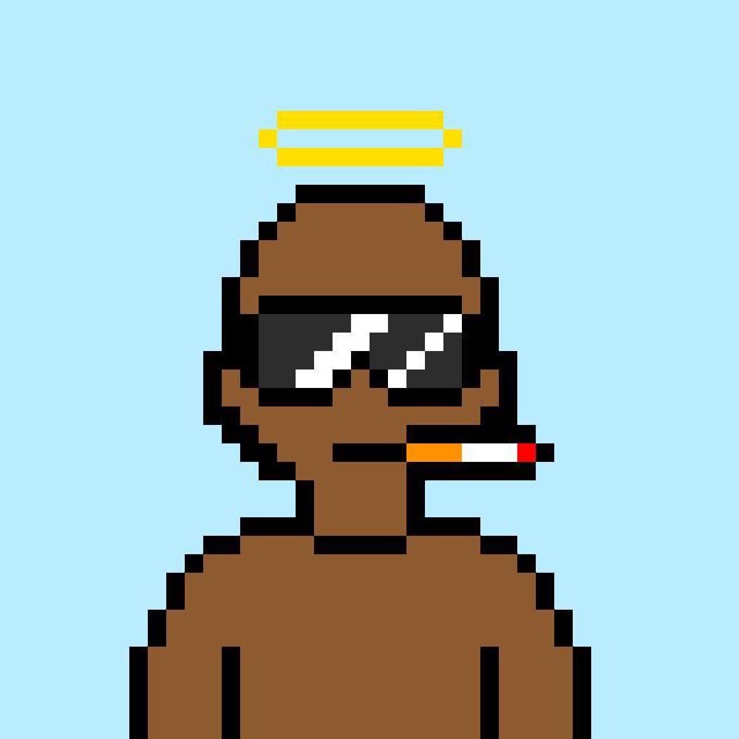 A pixel art illustration depicts a brown-skinned character wearing dark sunglasses, a yellow halo, and a cigarette in their mouth against a light blue background. The stylized "cool" figure visually represents the post's excitement about receiving an honorary membership from the @BlnkINC team, with the halo symbolizing the "blessing" mentioned and the laid-back aesthetic matching the hyped, celebratory tone of the announcement.