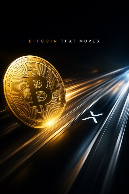 A promotional graphic featuring a golden Bitcoin coin on a dark background with streaks of light, accompanied by the text 'BITCOIN THAT MOVES' and an X (formerly Twitter) logo.